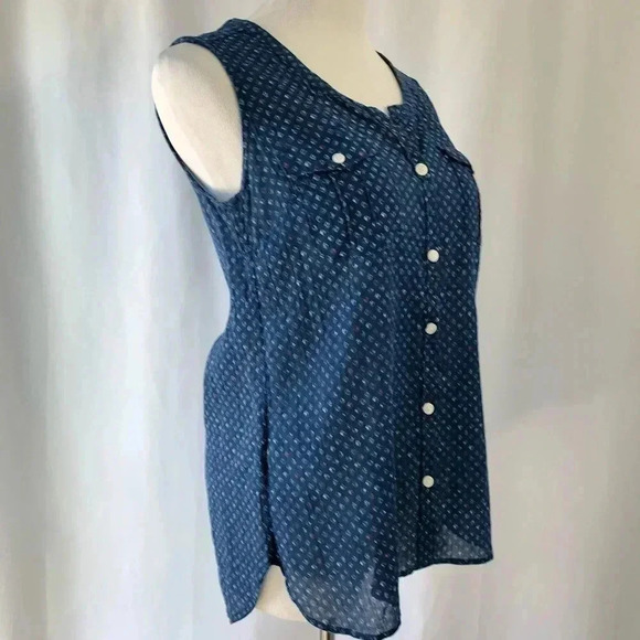 Eddie Bauer Blue Pattern Sleeveless Button Blouse - Picture 4 of 8